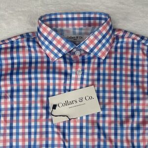 Collars and Co Dress Collar Polo Short Sleeve Small Nantucket Blue Pink Gingham